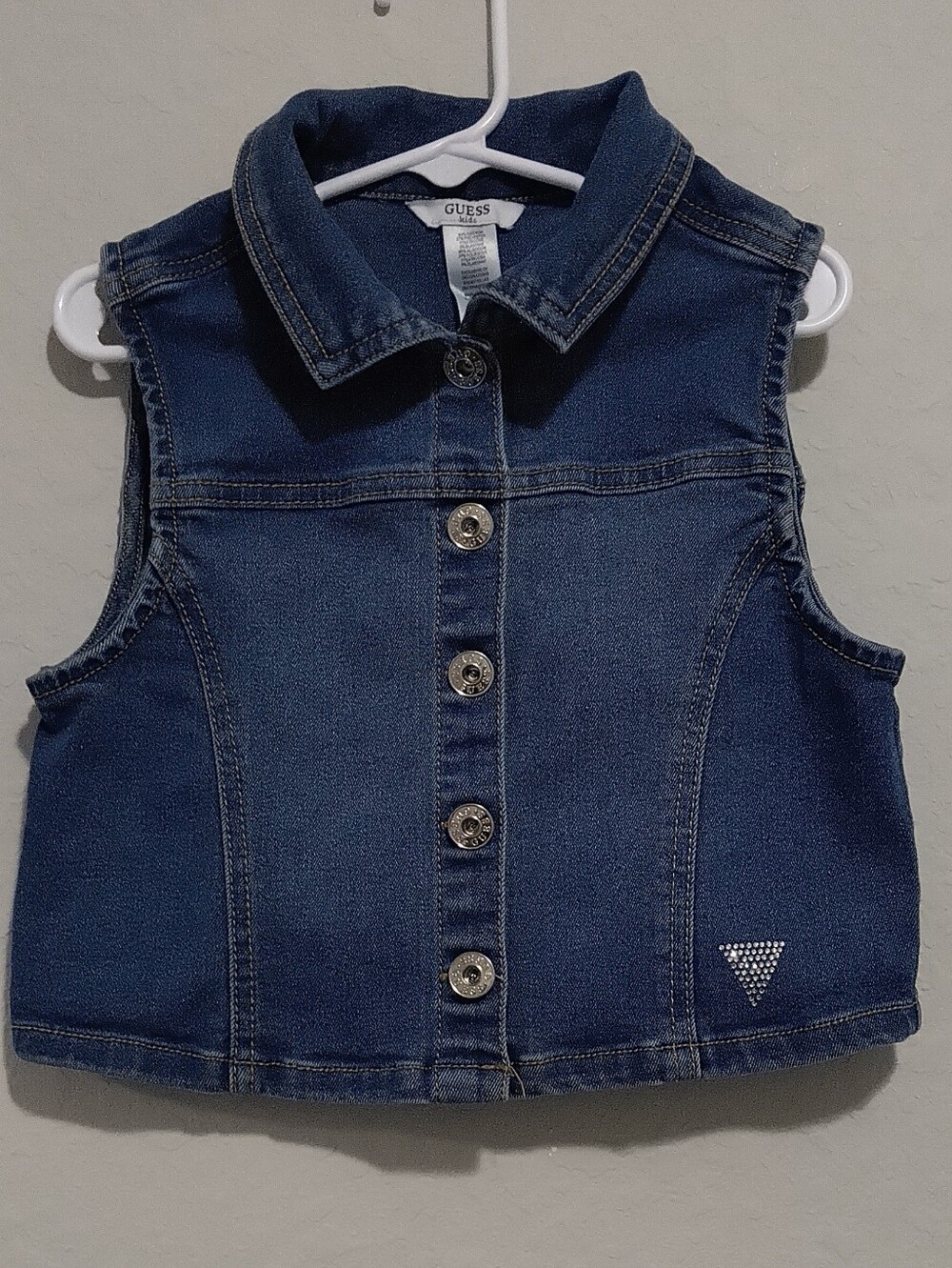 Guess Blue Denim Jacket with Crystal Triangle Accent
